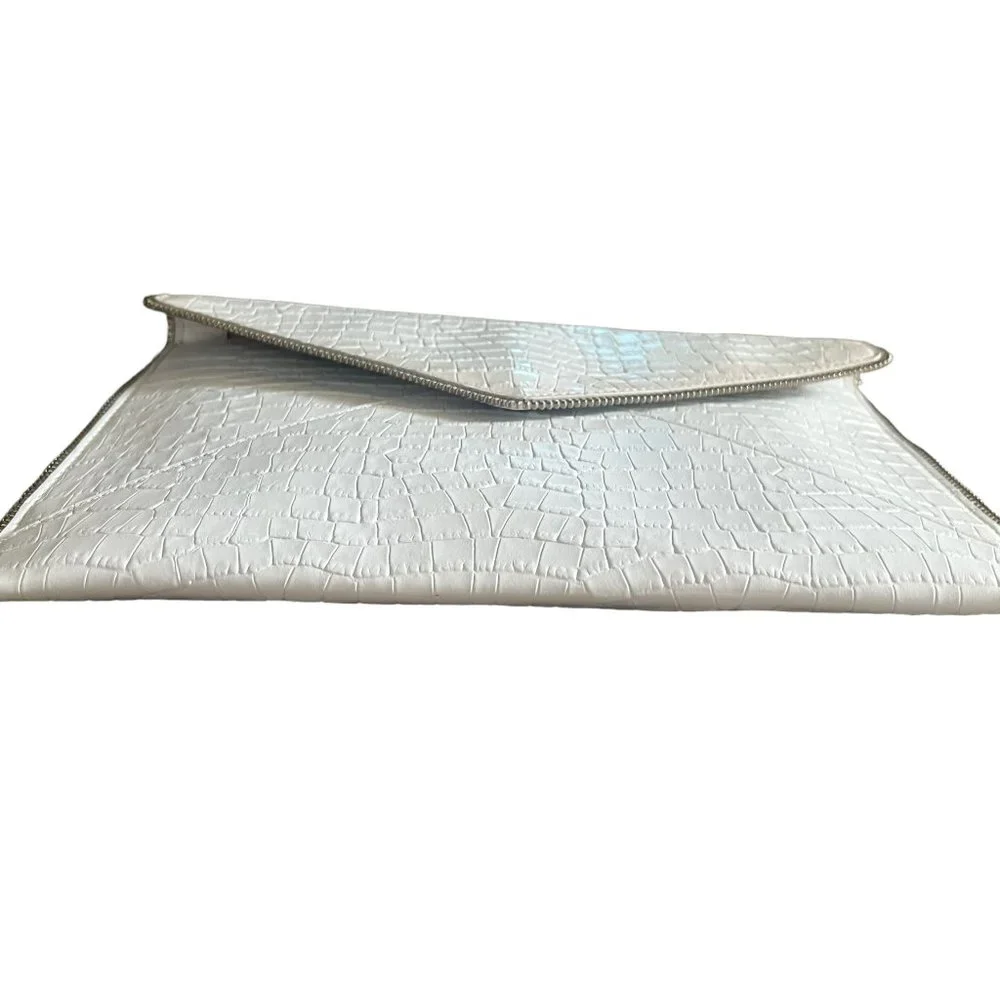 Rebecca Minkoff White Croc-Embossed Envelope Clutch